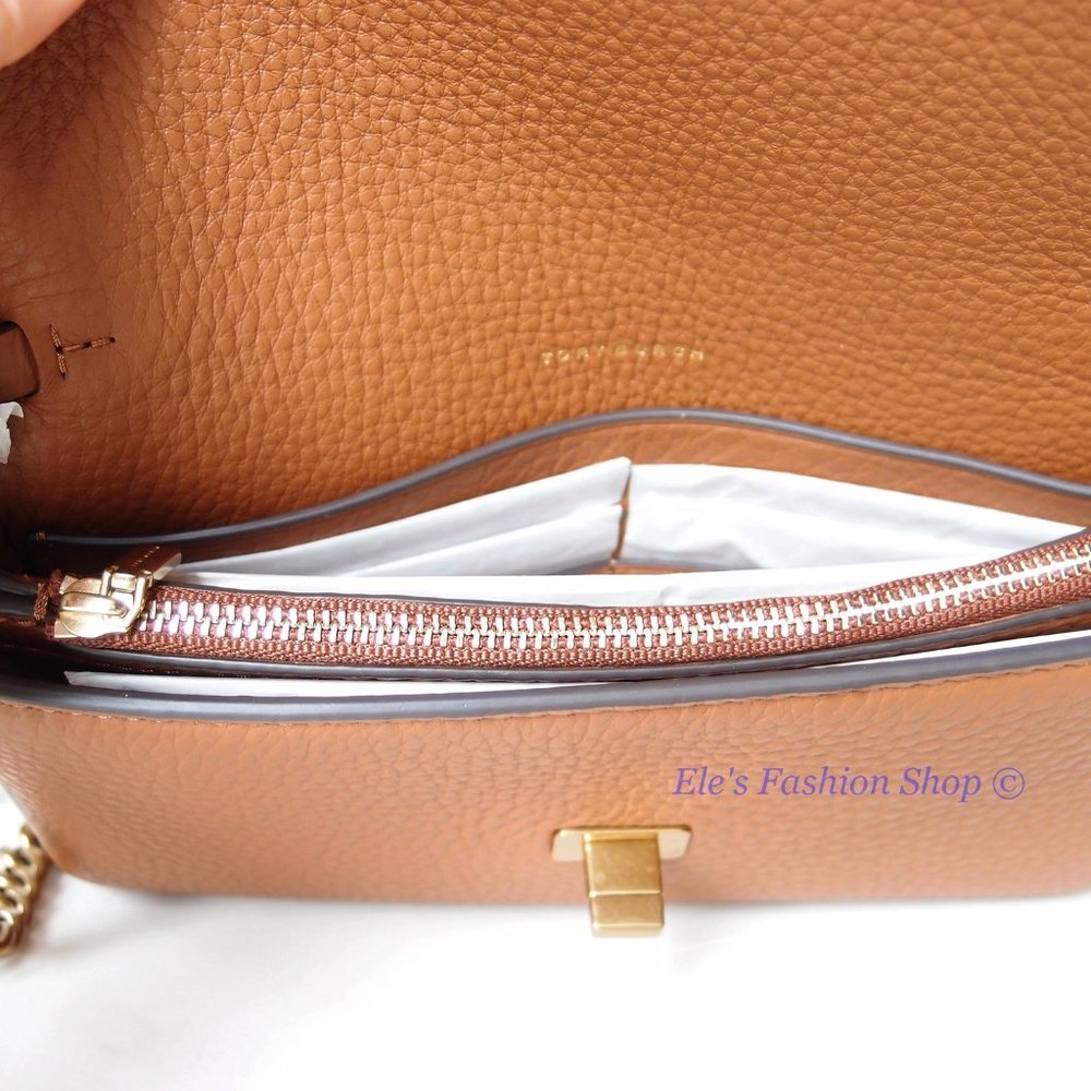NWT Tory Burch Kira Chevron Leather Wallet On a Chain WOC Umber Brown AUTHENTIC - Picture 15 of 16